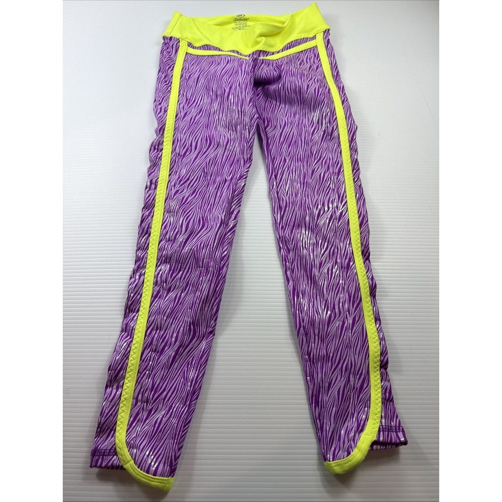 BABALU FIT FITNESS COLOMBIA ATHLETIC LEGGING PANT ONE SIZE Yellow Purple Striped
